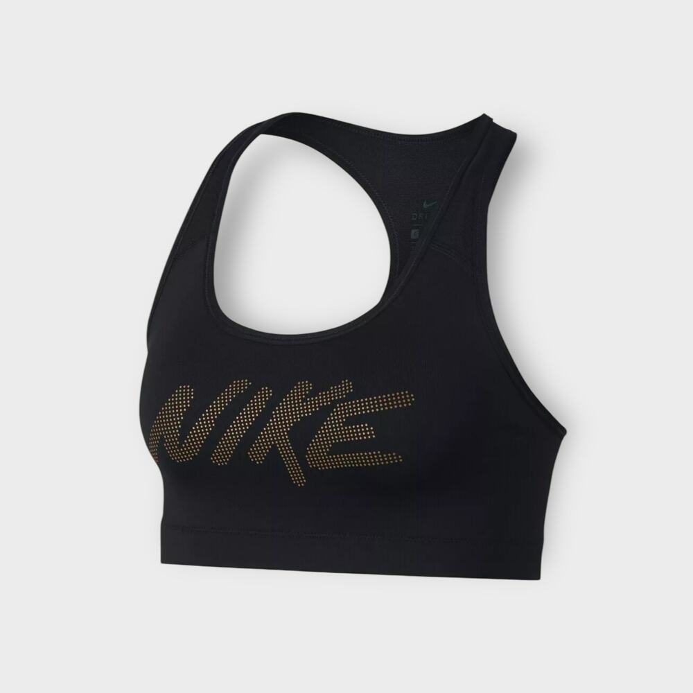 Nike Victory Medium-Impact Graphic Sports Bra – Black Gold | Size S